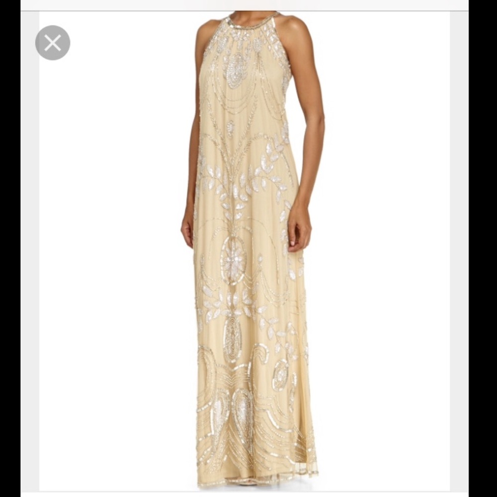 Badgley Mischka Silver and Beige Embellished Dress